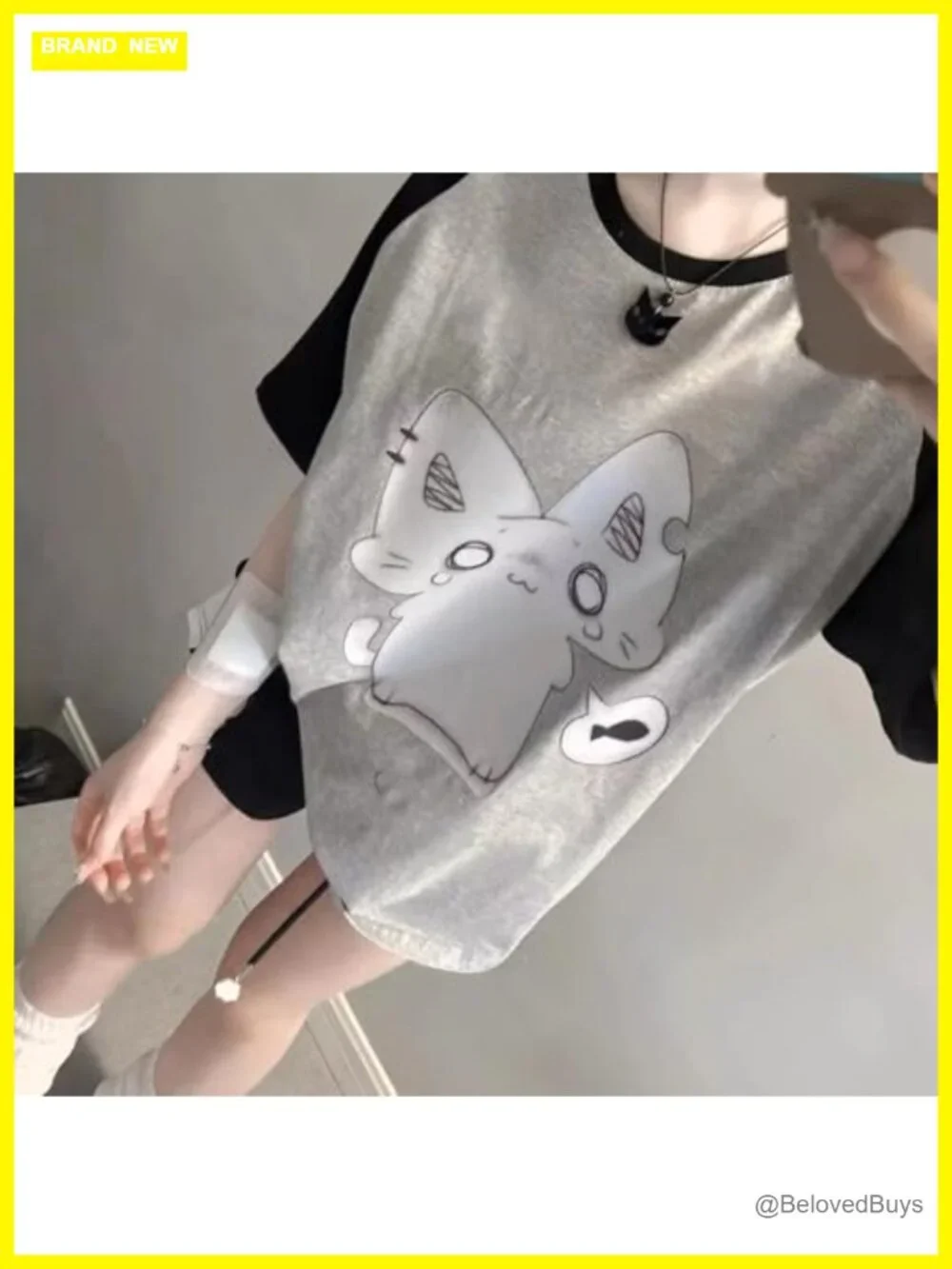 Oversized Kawaii Anime Graphic Tee Half Sleeve Streetwear Y2K Pastel Goth
